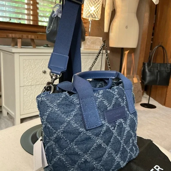 Kurt Geiger Blue Quilted Dennim Crossbody Bag - Picture 3 of 6